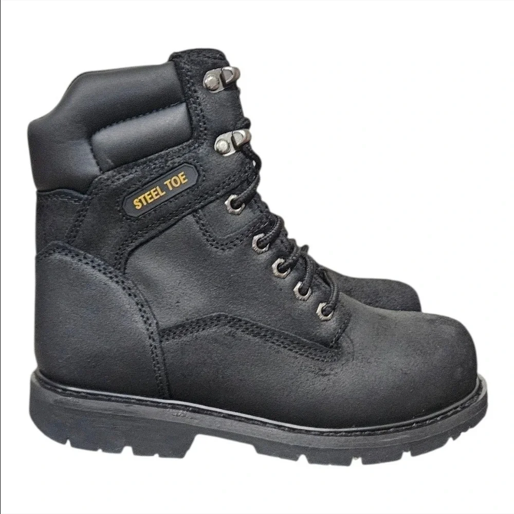 Brahma Iron Tough II Mens Steel Toe Work Boots‎ 8 W Wide Black Leather Outdoor
